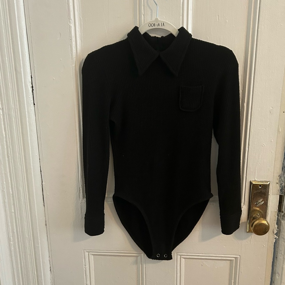 Samanta Pleet ribbed knit sweater bodysuit with button detail